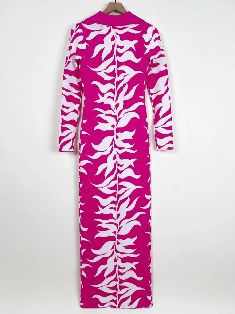 New Hanifa Soraya Maxi Dress Knit Long Sleeve Abstract Floral Leaf Print Sexy XS - Picture 8 of 10